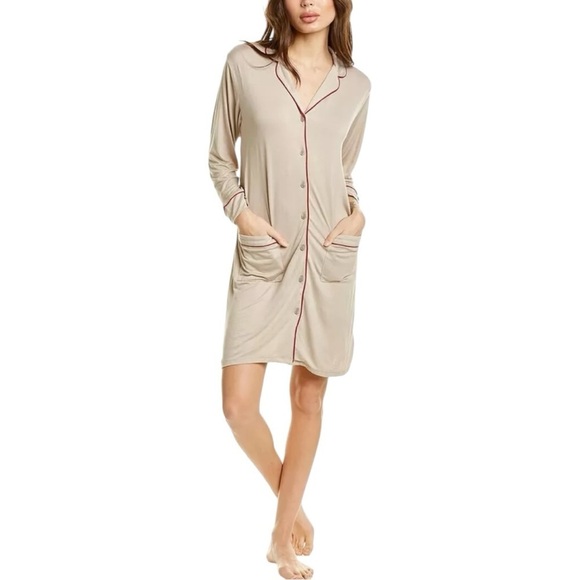 Hale Bob Beige Bamboo Button-Up Sleep Shirt - M NWT - Picture 1 of 8